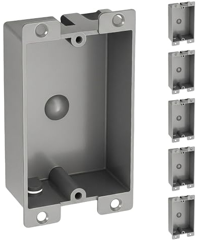 6 Pack Shallow Outlet Box 8 Cubic Single Gang Old Work Junction Box – Grey Plastic Electrical Remodel Box for Tight Spaces, Fire Rated 1-Gang Wall Box for Switches or Receptacles
