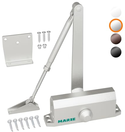 MARIE Türschließer Automatischer Obentürschließer Hydraulischer für Innentür & Außentür, Federtürschließer Puffer Geschlossen Residential & Kommerziell (Silber, Mit Feststellfunktion)