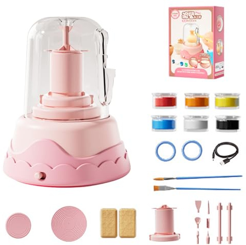 Kids Pottery Kit - 13 x 13 x 15 cm Sculpting Clay Wheel | Handmade Ceramic Art Values Set, Creative Craft Tool for Children Beginners Adults Families Classroom Holidays Birthdays Hobbies Learning