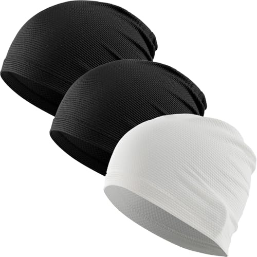 WTACTFUL Cooling Skull Cap for Men Women Breathable Running Caps Sweat Hat Skull Caps Thin Slouchy Beanie for Dreadlock Cycling Motorcycle Riding Hiking Helmet Liner Sport 3Pack Black Black White