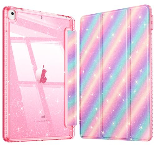 Fintie Glitterfodral för iPad 10,2 tum 9/8/7 generationen (2021/2020/2019) | Transparent glitterskyddsfodral med pennhållare, stötsäker glänsande baksida och automatisk sömn/vakna för iPad 9/8/7, godis