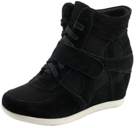 rismart Femme Chaussures Formel Caché Talon Coin Boucle Suède Tissu Baskets (Noir,38 EU)