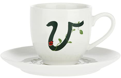 La Porcellana Bianca - Tazzina da Caffè con Piattino Lettera 'V' in Gift Box - Solotua - Arredo Casa, Tè, Caffè e Colazione - Porcellana - 90 cc