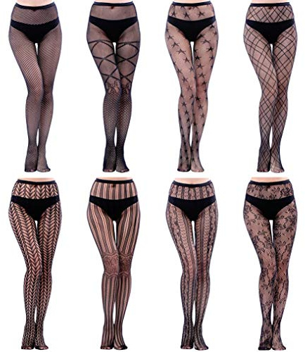 HOVEOX 8 Pairs Lace Tights Fishnet Floral Stockings Lace Patterned Tights Small Hole Pattern Leggings Tights Net Pantyhose