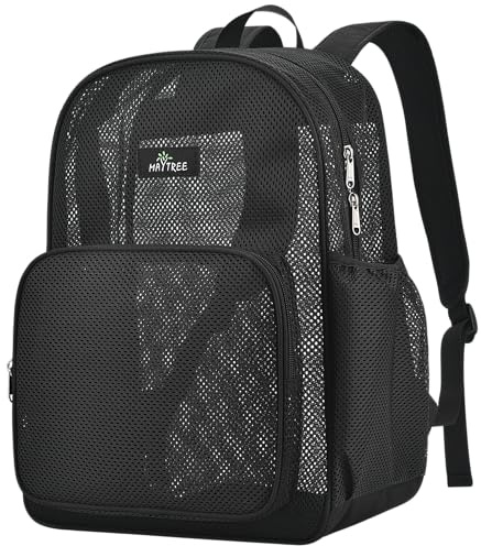 MAY TREE Mesh Backpack, Heavy Duty Mesh Beach Bag for Women Men, Black