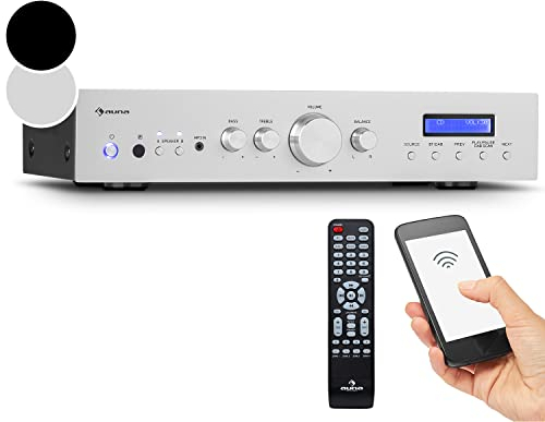 Auna Amplificateur Audio, Amplificateur HiFi Système Stéréo Recepteur Bluetooth HiFi pour Ampli Stereo, Ampli HiFi Contrôle Basses et Aigus, Univers Hi-FI, Amplificateurs 2 Canaux, Télécommande, AUX