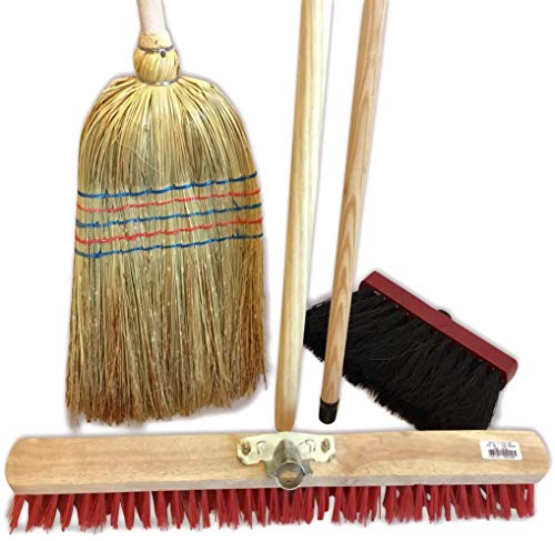 Lot de 3 balais : Balai Paille de Riz, cantonnier 60cm avec Manche et Balai Piassava avec Manche