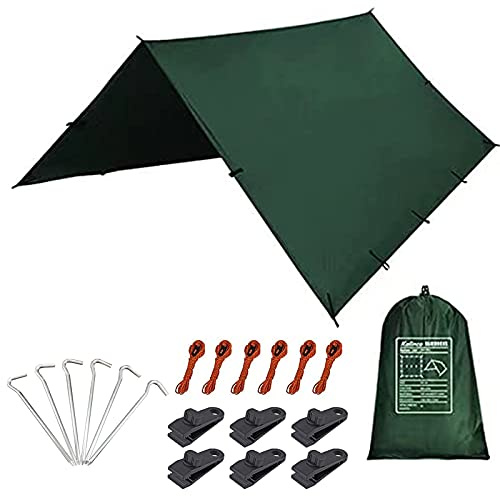 KALINCO Waterproof Camping Tarp, 10X12FT Hammock Rain Fly Tent Tarp, Multifunctional Tent Footprint, Lightweight and Compact for Backpacking, Hiking (Green-10X12FT)