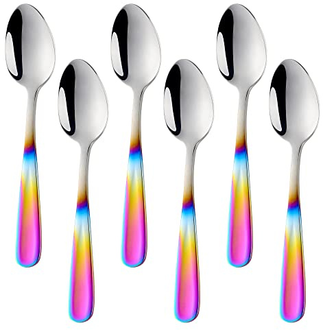 BISDARUN 8-Piece Coffee Spoon Set Stainless Steel Gradient Rainbow Teaspoon Mocha Spoon Dessert Spoon 13.5CM(5.3 Inch)