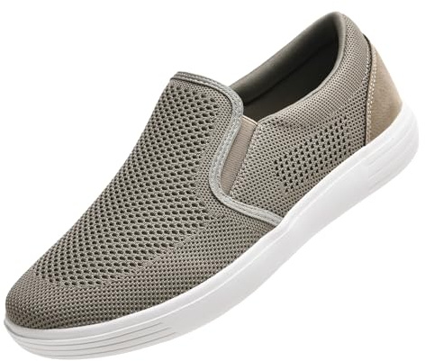 konhill Herren Slip On Schuhe Trainers - Casual Atmungsaktiv Komfortabel Mesh Walking Schuhe Kleid Sneaker Loafers EU 43 Kaki