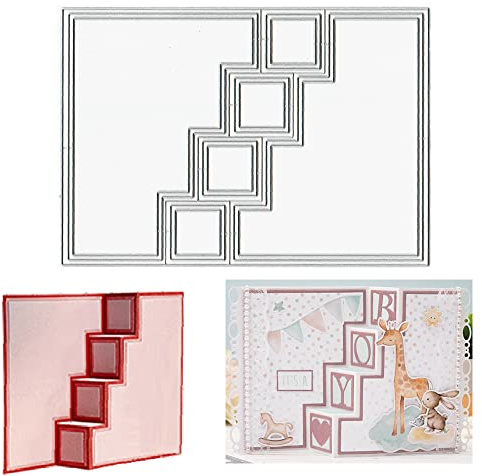 Estivaux 3D-kortformade formsnitt för korttillverkning, rektangulärt format presentkort stansformar set sicksack trappor matriser schabloner prägling mall för scrapbooking gör-det-själv-kort album