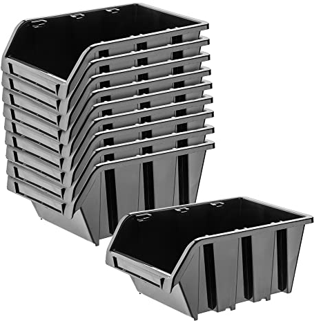 KADAX Werkstatt-Stapelkiste, Stapelbox aus PP Kunststoff, Sichtlagerbox in verschiedenen Größen, Lagerboxen für Werkzeugswand, Sichtlagerkasten, Sortierbox (Schwarz 10 Stück, 115x80mm)