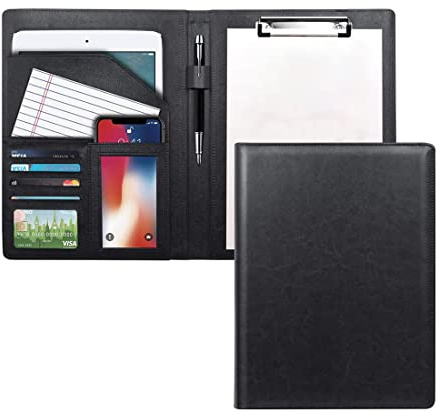 ZMREN Cartella Porta Documenti A4 Pelle, portablocco per scrittura, Portablocchi in Plastica con Pinza, per Business School Office Conference Notepad Clip Board - Nero