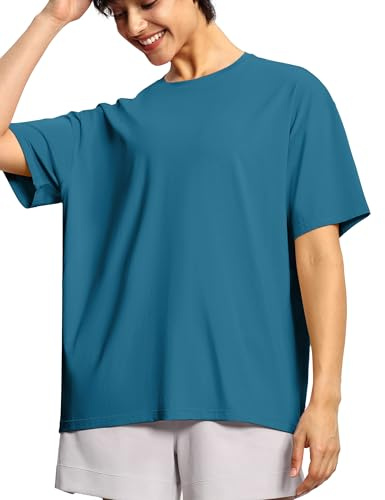 THE GYM PEOPLE T-Shirt Oversize Donna Maglia Sportiva a Maniche Corte per Palestra, Comoda e Traspirante per Allenamento, Casual Giornaliero,Blu Scuro Verde,XL