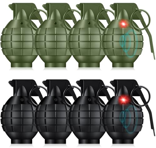 Sratte 8 Pcs Toy Hand Grenades with Realistic Sound Effects and Flashing Light, Plastic Fake Grenades Military for Army Role Play Prop (Black,Green)