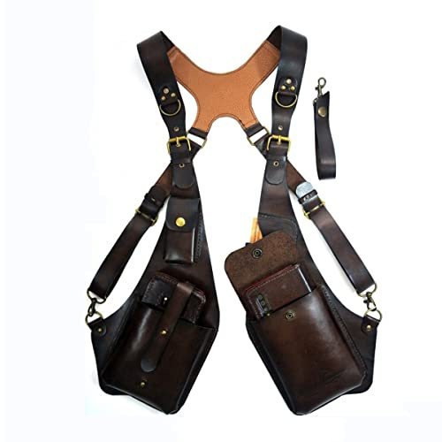 Sac à Double épaule sous les Bras, Faux Cuir PU Vintage caché sous Les Bras Sac à bandoulière médiéval pour Hommes Antivol sécurité Portefeuille Multifonction bandoulière Rangement Holster Sac,Marro