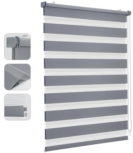 Sekey Doppelrollo Klemmfix ohne Bohren für Fenster, Doppelrollo 100 cm breit, Duo Rollo Jalousie Sonnenschutz, 100x120cm, Grau