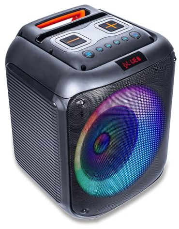 FONTASTIC Lizz Party-Lautsprecher Boxen Bluetooth, 60 W Soundbox, Karaoke Maschine mit Mikrofon und Fetzigen USB LED Leuchteffekten, Schwarz