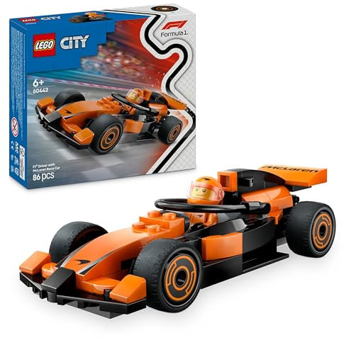 LEGO City F1 Driver with McLaren Race Car - Formula 1 Building Toy with a Racing Driver Minifigure - Small Birthday Gift Idea for 6+ Year Old Boys & Girls or Adult Motorsport Fans - 60442