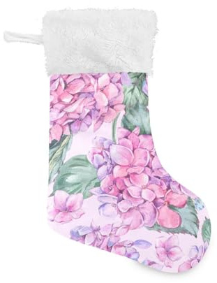 susiyo Watercolor Floral Blooming Hydrangea Christmas Stocking 18 Inches Large Xmas Stocking Velvet Plush Fireplace Hanging Stocking Gift Holding Bag for Christmas Holiday Party Decor - 2PCS