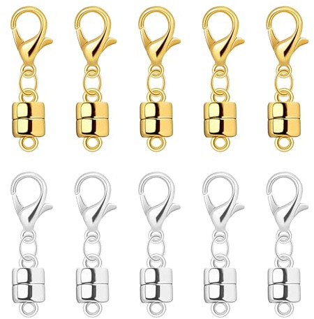 10 Pairs Gold and Silver Magnetic Necklace Clasps Bracelet Extender Clasps and Closures Magnetic Jewelry Converters for Anklet Chain
