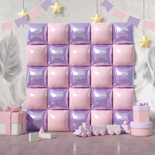 Orgnafey Square Foil Pastel Pink and Purple Balloon Wall Backdrop Tunnel Flat Double Sided Mylar Balloon Arch Garland Kit For Oh Baby Shower Birthday Bridal Princess Wedding Themed Party Decorations