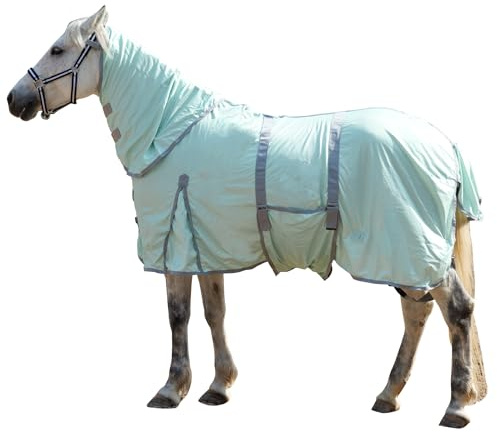 Gallopoff Couverture anti-mouches pour chevaux avec couvre-cou, couverture d'été respirante avec protection UV et protection contre l'abrasion, fermeture de poitrine réglable, sangles ventrales