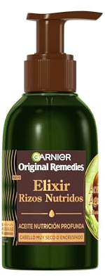 Garnier Original Remedies Elixir Rizos Nutridos Con Aceite de Aguacate Para Cabello Muy Seco O Encrespado, Aceite Nutrición Profunda, 120ml