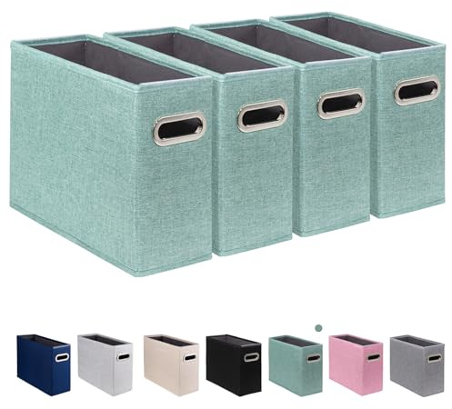 ComfortKeeper 4 Pack Letter Size File Storage Box Collapsible, Fabric Hanging File Folders Organizer, Portable Office Document Holder with Metal Handle, Smooth PVC Rails, Green