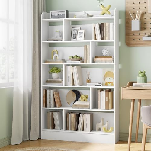 Hzuaneri Libreria a 6 Ripiani, Scaffale con Scomparti e Ripiani Aperti, Organizzatore, Libreria Verticale Mobiletto Multiuso per Soggiorno, Camera da Letto, Studio, 24 x 100 x 170 cm, Bianco BC64403X