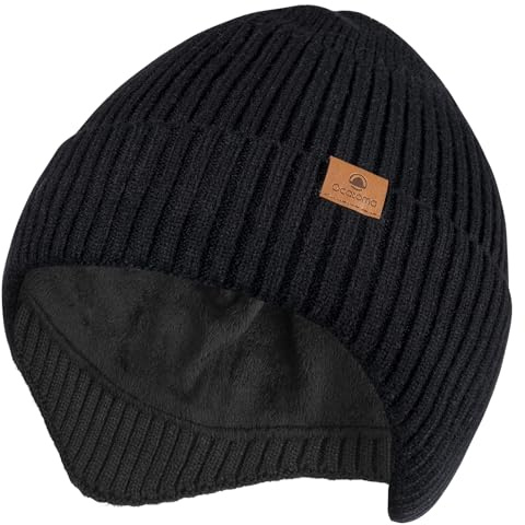 Ocatoma Beanie with Earflap for Men Women Winter Warm Soft Knit Hat with Ear Flaps Outdoor Unisex Gifts for Men Women Black