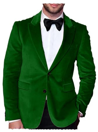 Blazer en velours pour homme Coupe ajustée Veste de costume à boutons Blazer smoking mariage bal dîner, vert foncé, 6XL