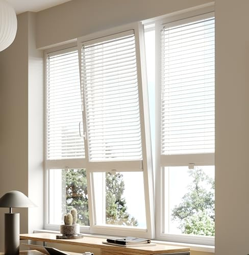 Premium British Made to Measure White Wood Venetian Blinds | No Drill Blinds for Windows & Doors – Stick Fit | Easy Fit Adhesive – Thermal, Cordless, UK Made & Child Safe