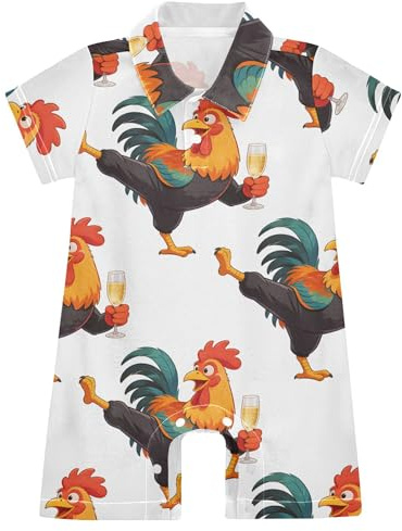 CUPADA Taekwondo Rooster Champagne Glass Baby Boy Romper Taekwondo Rooster Champagne Glass Summer Short Sleeve Collared Onesie Infant Polo Jumpsuits Newborn Outfits 18 Months