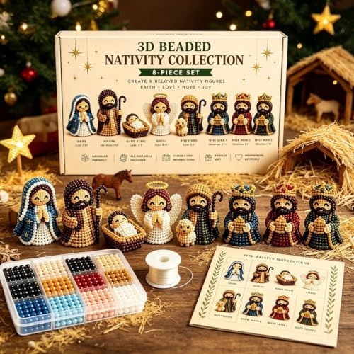 DIY Nativity Scene Bead Embroidery Kit, Kit De Colección De Belén 3D Con Cuentas DIY, Kits De Bordado Cuentas Belén Navideño Hechos Mano Con Instrucciones, Set Figuras Beléns Cristianas Craft Cuenta