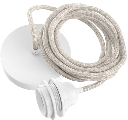 Hoopzi - Pendelleuchte 1 Flamming - 2,5m Textilkabel - 1 X E27 Fassung - Vintage, Industrial Für Esstisch, Wohnzimmer, Esszimmer, Zimmer, Schlafzimmer, Küche