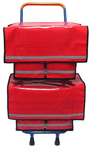 Zeitungsroller Multi2 mit Zwei roten Zeitungstaschen aus LKW-Plane, Vollgummireifen, Zustellerbedarf