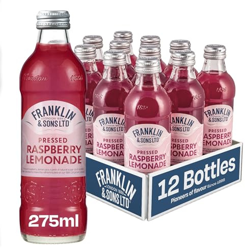 Franklin & Sons Raspberry Lemonade | 12 x 275ml Bottle Case | Fresh Pressed Raspberries | No Artificial Ingredients | Made with Lake District Water | Sparkling Soft Drink | Premium Fizzy Drink |