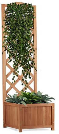 Flur Nymphea Fioriera da Giardino Porta Fiori con Pannello Grigliato in Legno,120x45x30 Cm