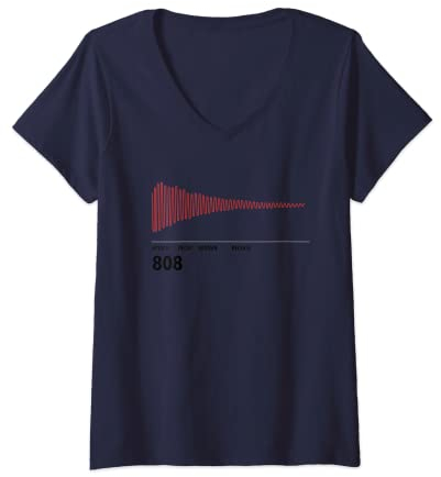 Femme 808 Piège à vagues sinusoïdales pour tambour, rap et producteur de musique DJ T-Shirt avec Col en V
