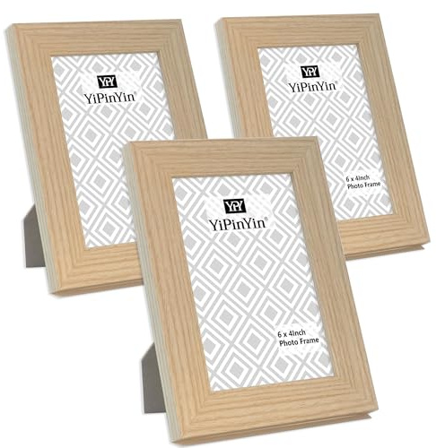 6x4 Inch Oak Wood Effect Photo Frame set of 3, 4x6 Inch Wooden patterned Picture frames 3 Pack, Picture frames With Acrylic Front for Tabletop or Wall Display