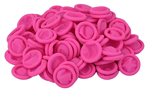 100 Pcs Finger Cots, Disposable Finger Protectors, Latex Anti-Static Finger Tip Rubber Protect Keeping Dressing Dry and Clean (100 Pcs, Pink)