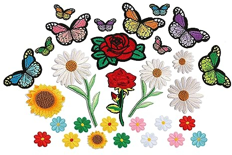 Plstod 30 Stück Blumen Zum Aufbügeln, Flicken Zum Aufbügeln Sonnenblumen, Aufbügelflicken Gänseblümchen Blume Patch Patches Zum Aufbügeln, Bügelflicken Kinder und Erwachsene zum Jeans
