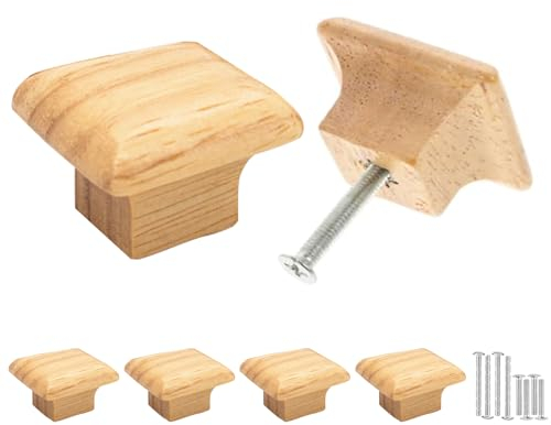 Misuyue 4 Pièces Poignée Meuble Bois, Bouton de Meuble, Bouton de Tiroir Bois Forme Carrée, 30 mm Boutons de Portes pour Placards, Commode, Armoire, Meuble, avec Vis Assorties