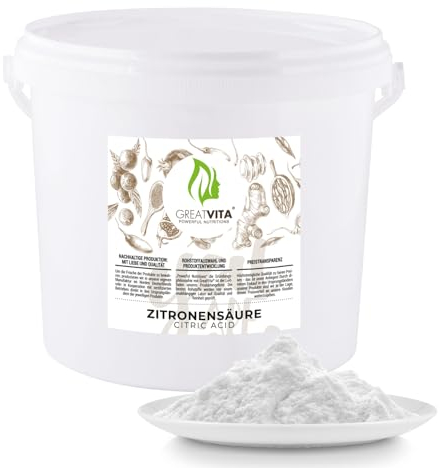 GreatVita Zitronensäure Monohydrat Granulat 5kg | Lebensmittelqualität, reine Citronensäure E330 | gentechnikfrei, Säuerungsmittel ideal zum Entkalken, Reinigen, Putzen, Backen, Kochen