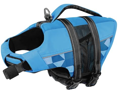 CITÉTOILE Gilet de Sauvetage pour Chien, Bouée de Sauvetage Réglable avec Poignée, Maillot de Bain de Sécurité Aquatique pour Piscine de Plage, Bleu, M