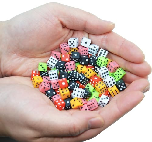 Smartdealspro 100 Assorted D6 Mini Tiny Dice Game Dot Square Dice for Casino Themed Activity, Board Game, Teaching Math, Parties (8mm)