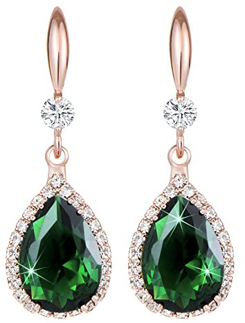 Linawe Emerald Lime Green Earrings for Women, Imitation Diamond Rhinestone Cubic Zirconia Crystal Dangle Earrings Rose Gold, Teardrop Birthstone Drop Earrings, Wedding Jewellery Set