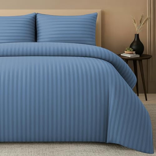 Pamposh Set copripiumino super king size a righe satinate, qualità alberghiera, biancheria da letto ipoallergenica ultra morbida in microfibra