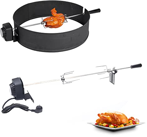 Fliuyr Pincho giratorio, 57 cm, juego de accesorios para barbacoa eléctrica de acero inoxidable, pincho con motor para asar y barbacoa de carbón vegetal